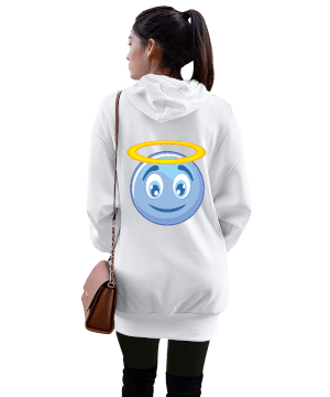emoji tasarımlı Kadın Uzun Hoodie Kapüşonlu Sweatshirt - Thumbnail
