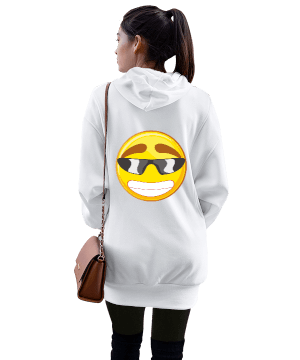 emoji tasarımlı Kadın Uzun Hoodie Kapüşonlu Sweatshirt - Thumbnail