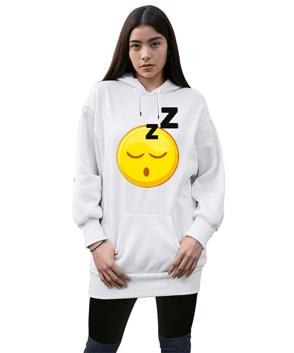 emoji tasarımlı Kadın Uzun Hoodie Kapüşonlu Sweatshirt