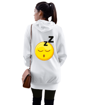 emoji tasarımlı Kadın Uzun Hoodie Kapüşonlu Sweatshirt - Thumbnail