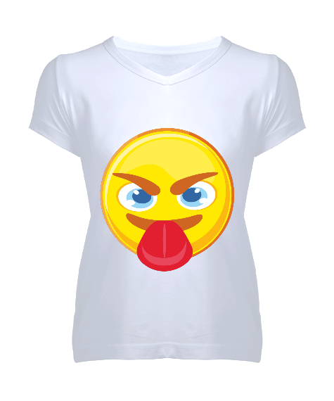 Tisho - emoji tasarımlı Kadın V Yaka Tişört