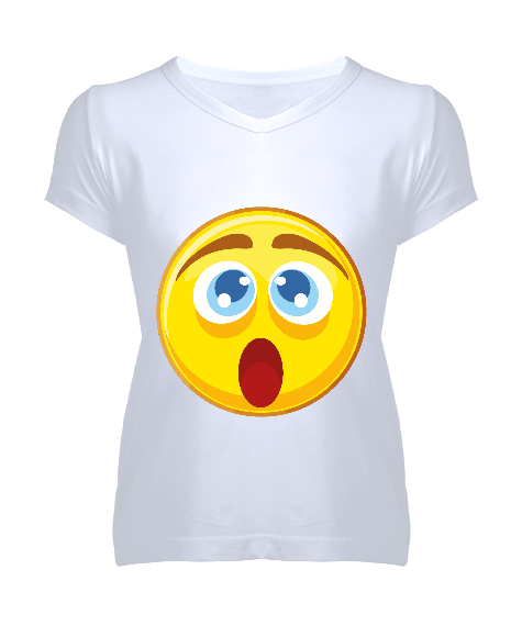 Tisho - emoji tasarımlı Kadın V Yaka Tişört