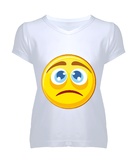 Tisho - emoji tasarımlı Kadın V Yaka Tişört