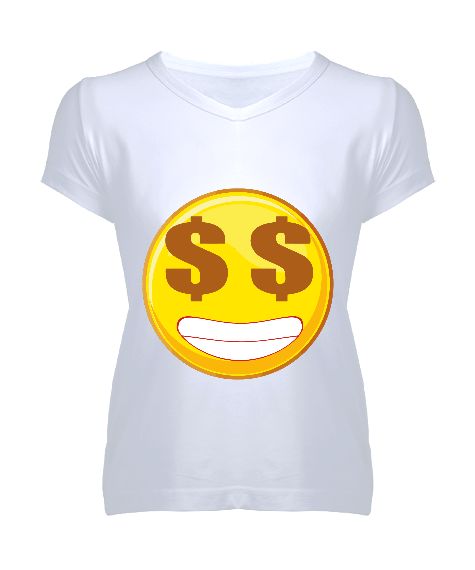 Tisho - emoji tasarımlı Kadın V Yaka Tişört