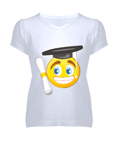 Tisho - emoji tasarımlı Kadın V Yaka Tişört