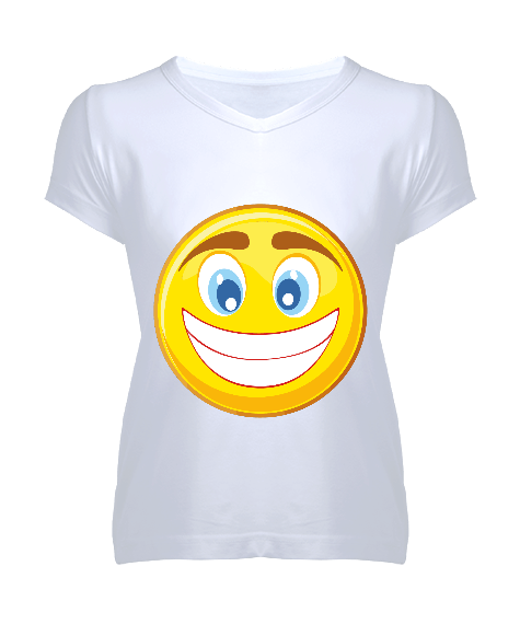 Tisho - emoji tasarımlı Kadın V Yaka Tişört