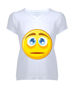 emoji tasarımlı Kadın V Yaka Tişört - Thumbnail