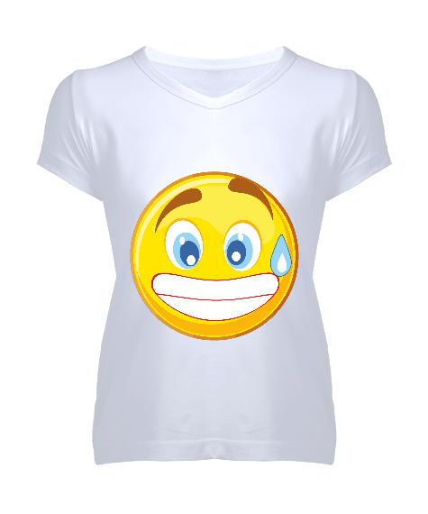 Tisho - emoji tasarımlı Kadın V Yaka Tişört