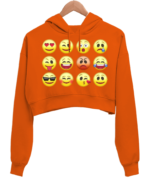 Tisho - Emojiler i Kadın Crop Hoodie Kapüşonlu Sweatshirt