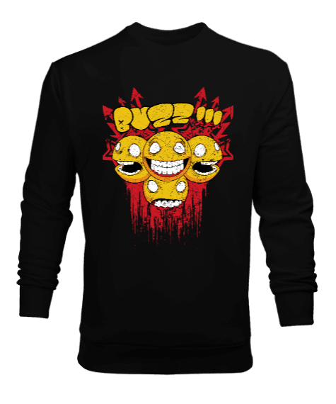 Tisho - Emoloji suratlar baskılı Siyah Erkek Sweatshirt