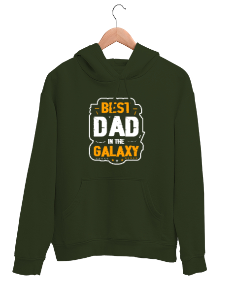 Tisho - En iyi Baba - Best Dad In Galaxy Haki Yeşili Unisex Kapşonlu Sweatshirt