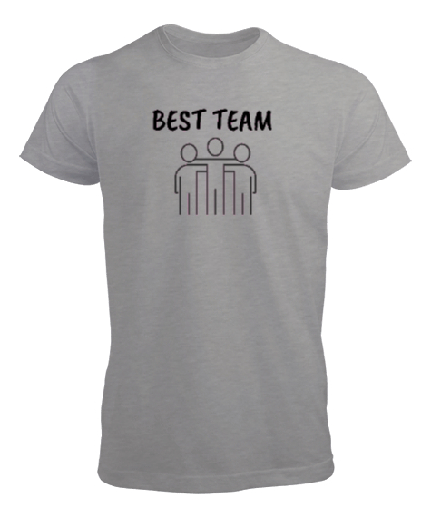Tisho - En İyi Takım -Best Team Yazılı Gri Erkek Tişört