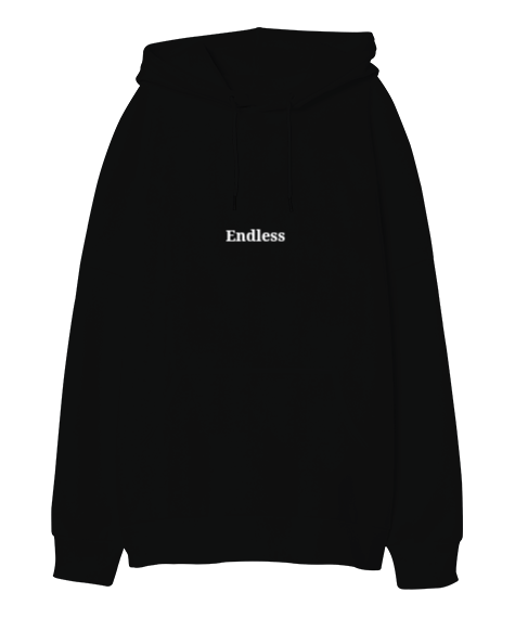 Tisho - Endless Yazılı Siyah Oversize Unisex Kapüşonlu Sweatshirt Oversize Unisex Kapüşonlu Sweatshirt