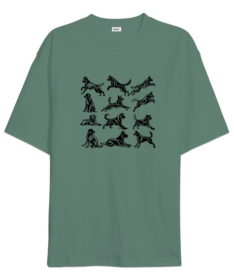 Tisho - Enerjik Köpekler Çağla Yeşili Oversize Unisex Tişört