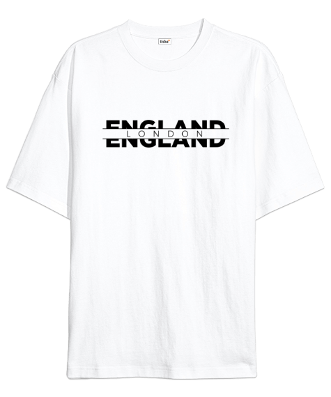 Tisho - ENGLAND - LONDON Baskılı Beyaz Oversize Unisex Tişört