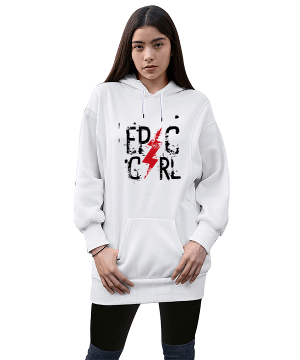 Tisho - Epic Girl Kadın Uzun Hoodie Kapüşonlu Sweatshirt