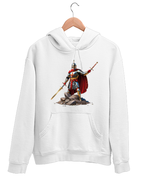 Tisho - Epik Savaşçı Şövalye Beyaz Unisex Kapşonlu Sweatshirt