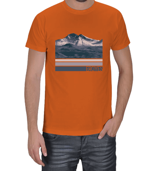 Tisho - Erciyes Dağı Tasarımlı Turuncu Erkek Tişört