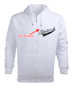 Erkek Atatürk Desenli Sweatshirt Erkek Kapşonlu Fermuarlı - Tisho