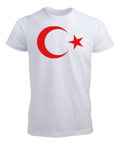 Erkek Ay Yıldız Beyaz Tişört Erkek Tişört - Tisho