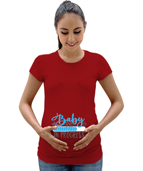 Tisho - ERKEK BABY LOADING BASKI 2 Kırmızı Kadın Hamile Tişört