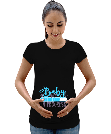 Tisho - ERKEK BABY LOADING BASKI 2 Siyah Kadın Hamile Tişört