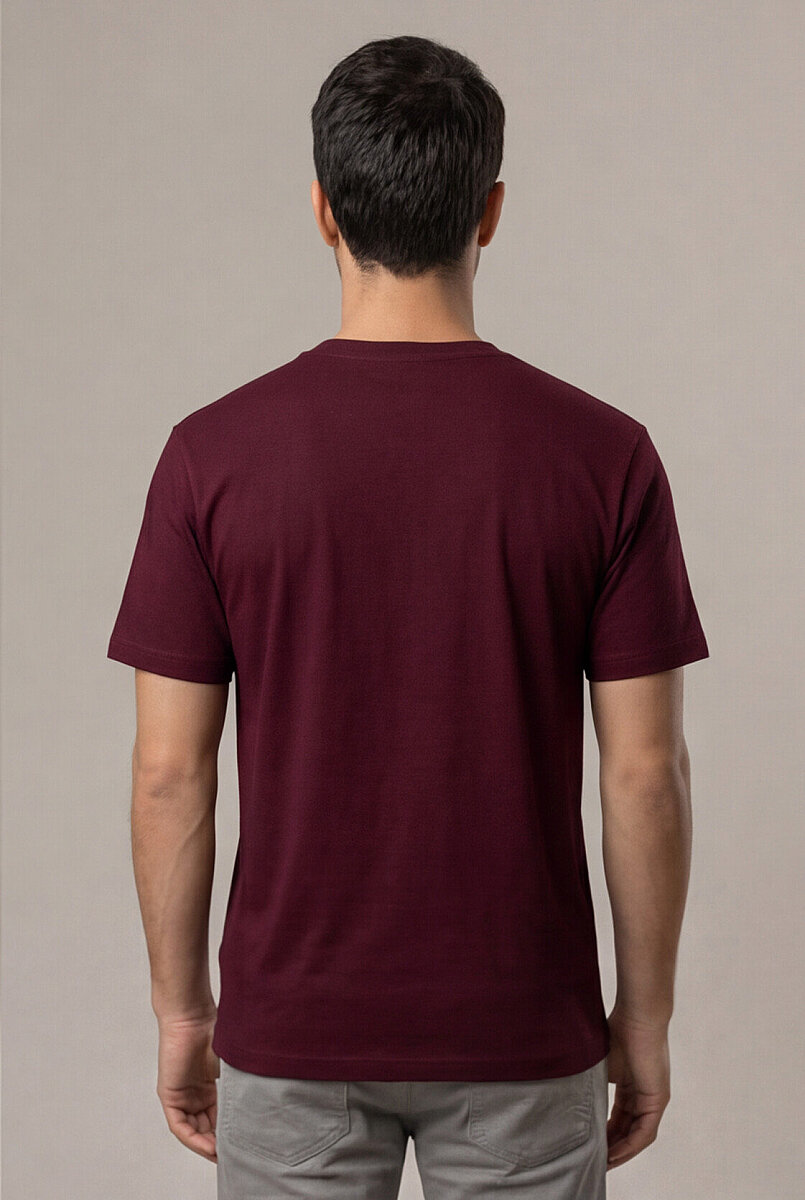 Erkek Bisiklet Yaka Tişört Bordo %100 Pamuk Bordo