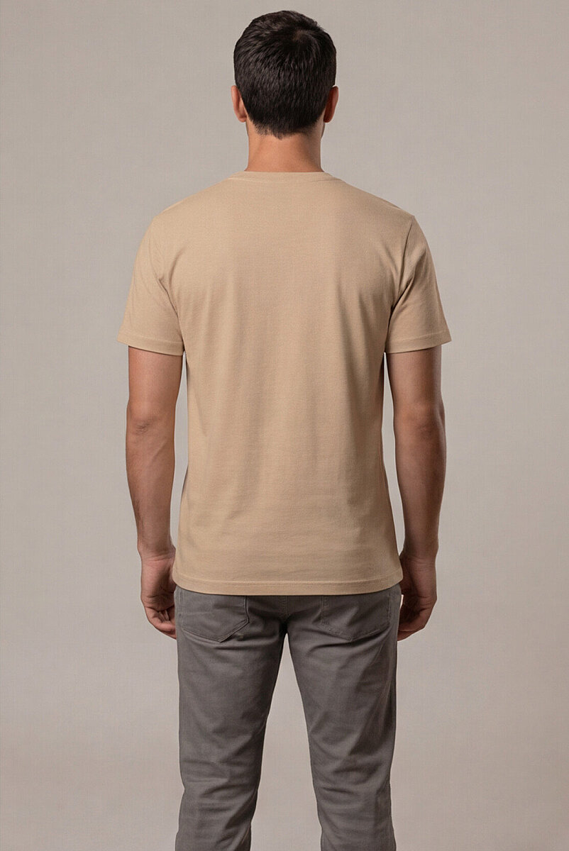 Erkek Bisiklet Yaka Tişört Camel %100 Pamuk Camel