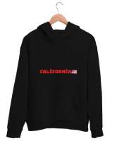 Erkek kışlık California yazılı kapüşon Siyah Unisex Kapşonlu Sweatshirt - Thumbnail