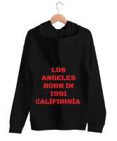 Erkek kışlık California yazılı kapüşon Siyah Unisex Kapşonlu Sweatshirt - Thumbnail