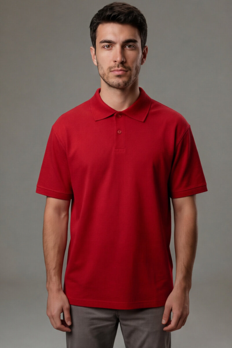 Erkek Polo Yaka T-Shirt Bisiklet Yaka Düz Kırmızı %100 Pamuk Pike Kumaş Kırmızı