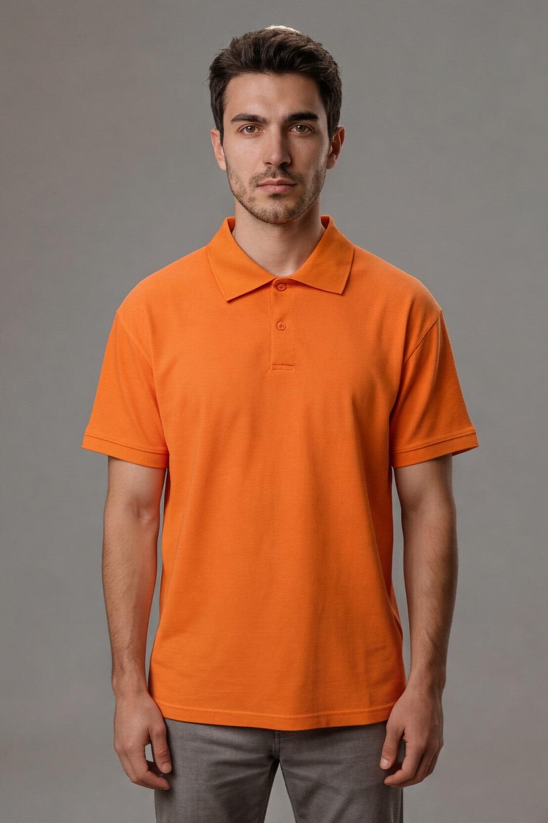 Erkek Polo Yaka T-Shirt Düz Turuncu %100 Pamuk Pike Kumaş - Tisho