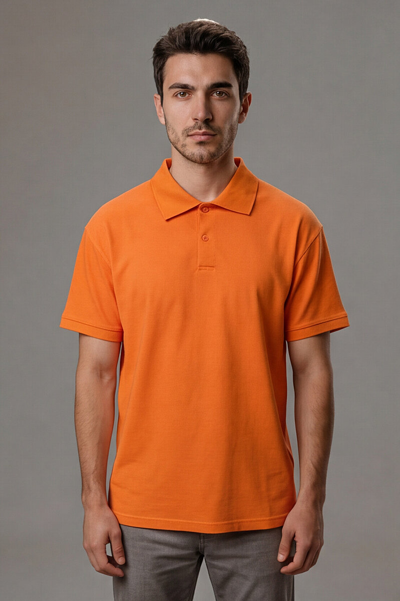 Erkek Polo Yaka T-Shirt Düz Turuncu %100 Pamuk Pike Kumaş - Tisho