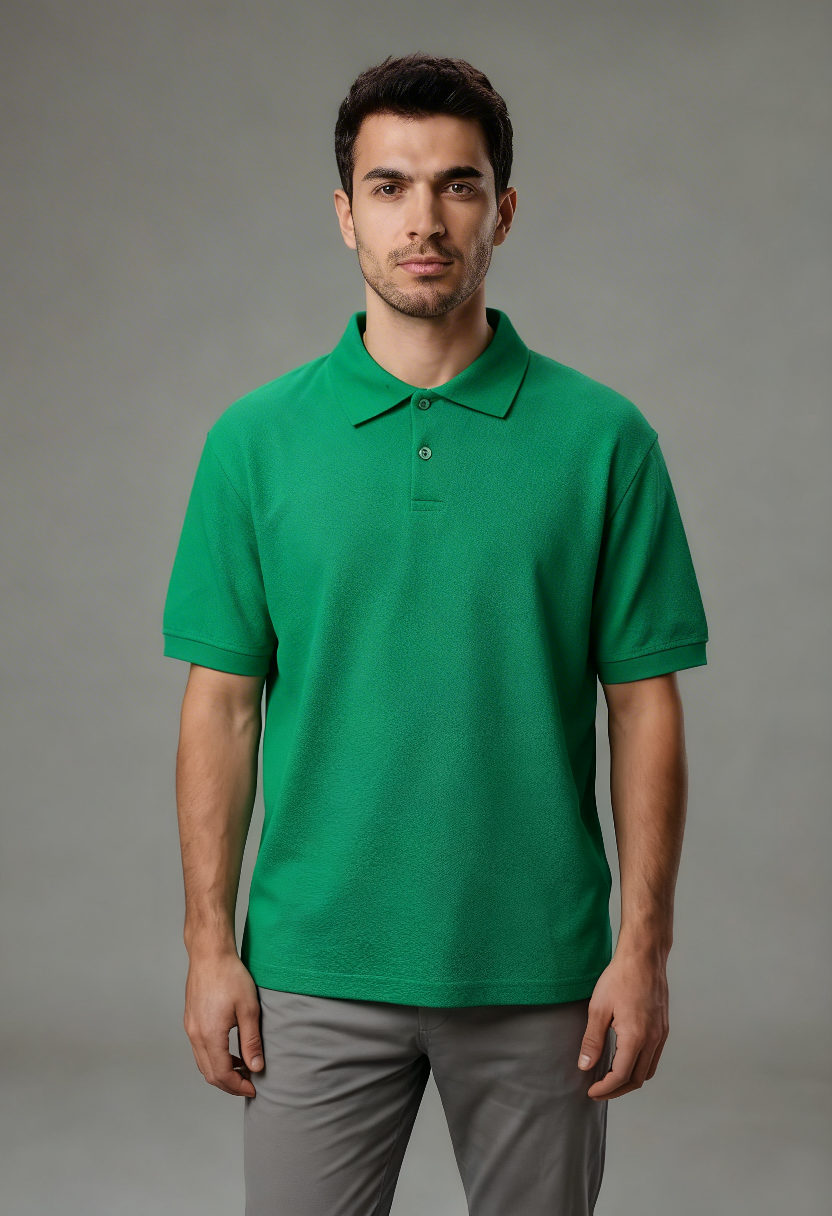 Erkek Polo Yaka T-Shirt Düz Yeşil %100 Pamuk Pike Kumaş - 
