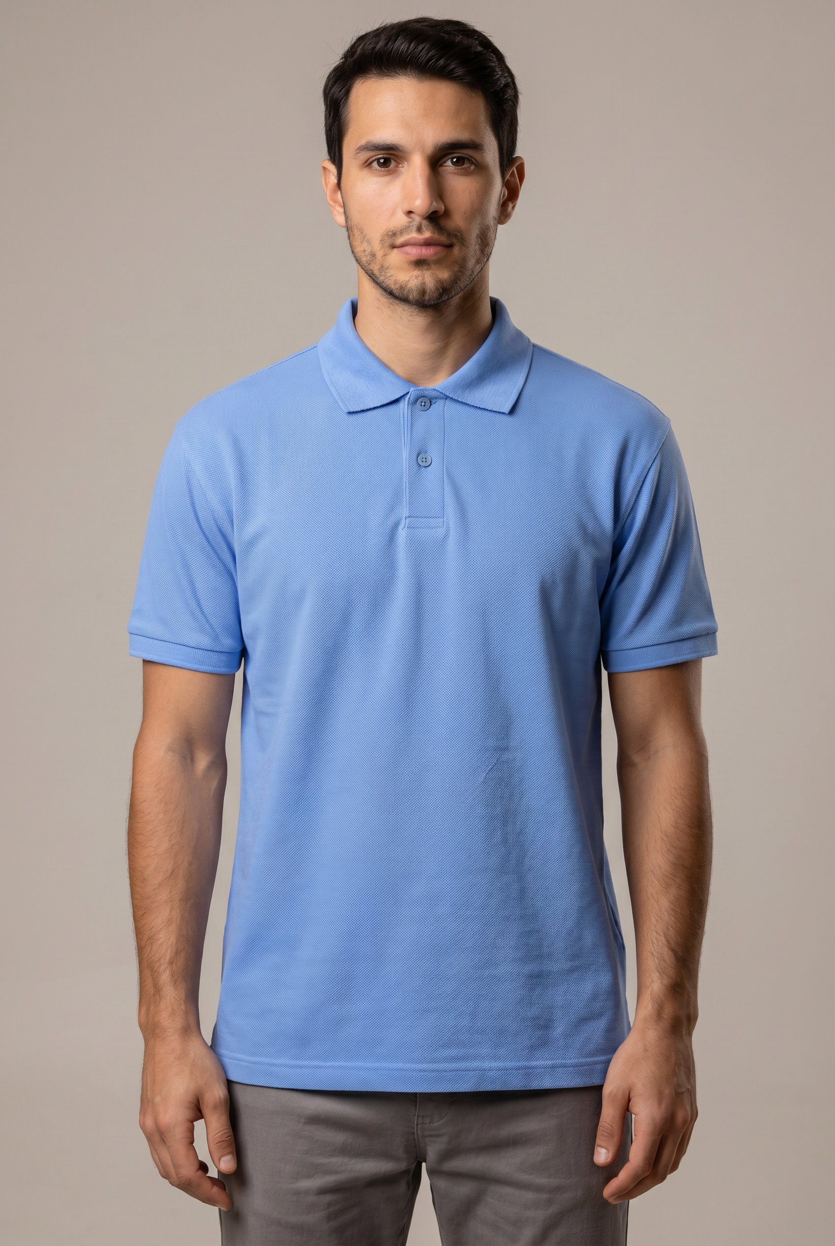 Erkek Polo Yaka T-Shirt Düz Buz Mavi %100 Pamuk Pike Kumaş - Tisho