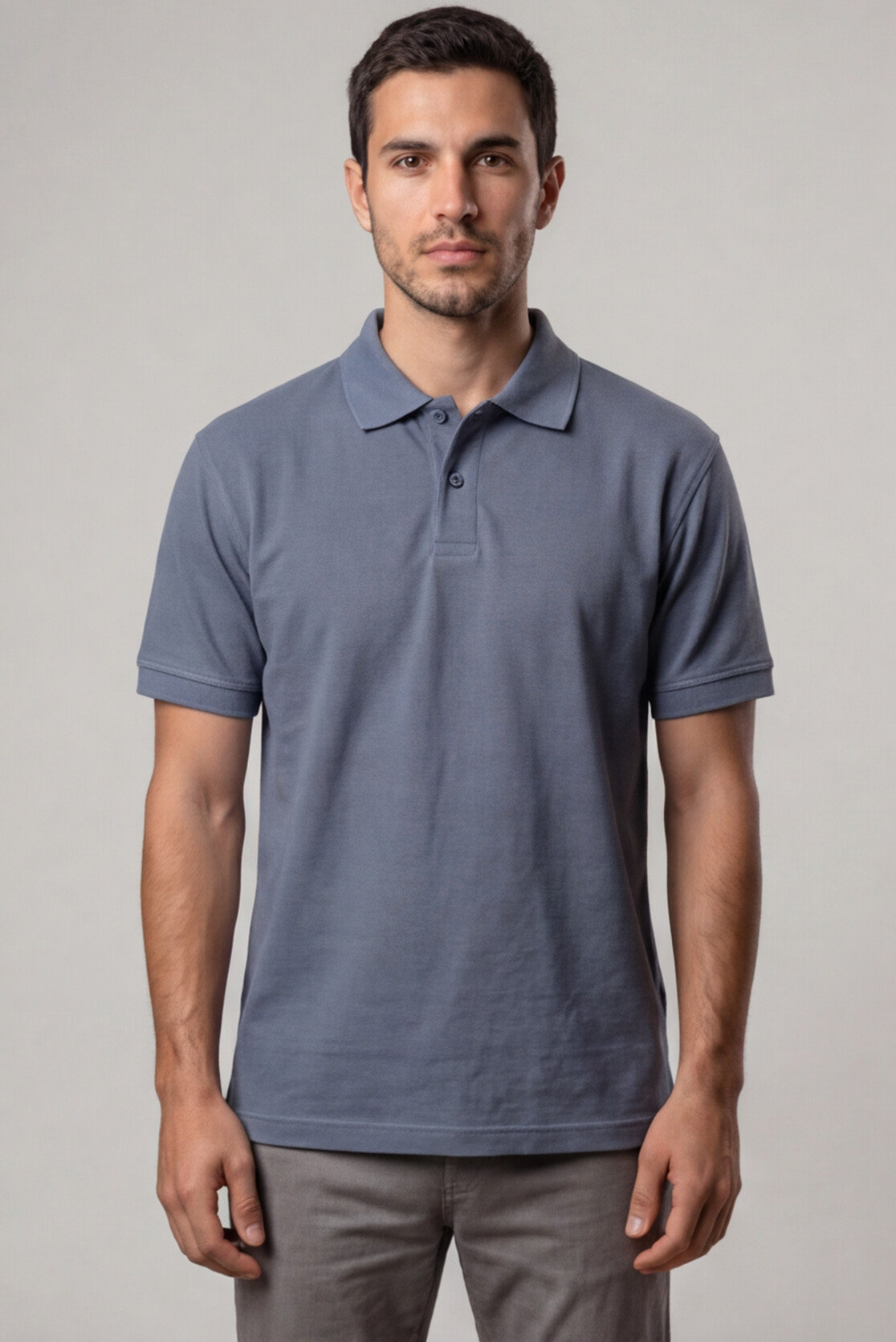 Erkek Polo Yaka T-Shirt Düz Füme %100 Pamuk Pike Kumaş - Tisho