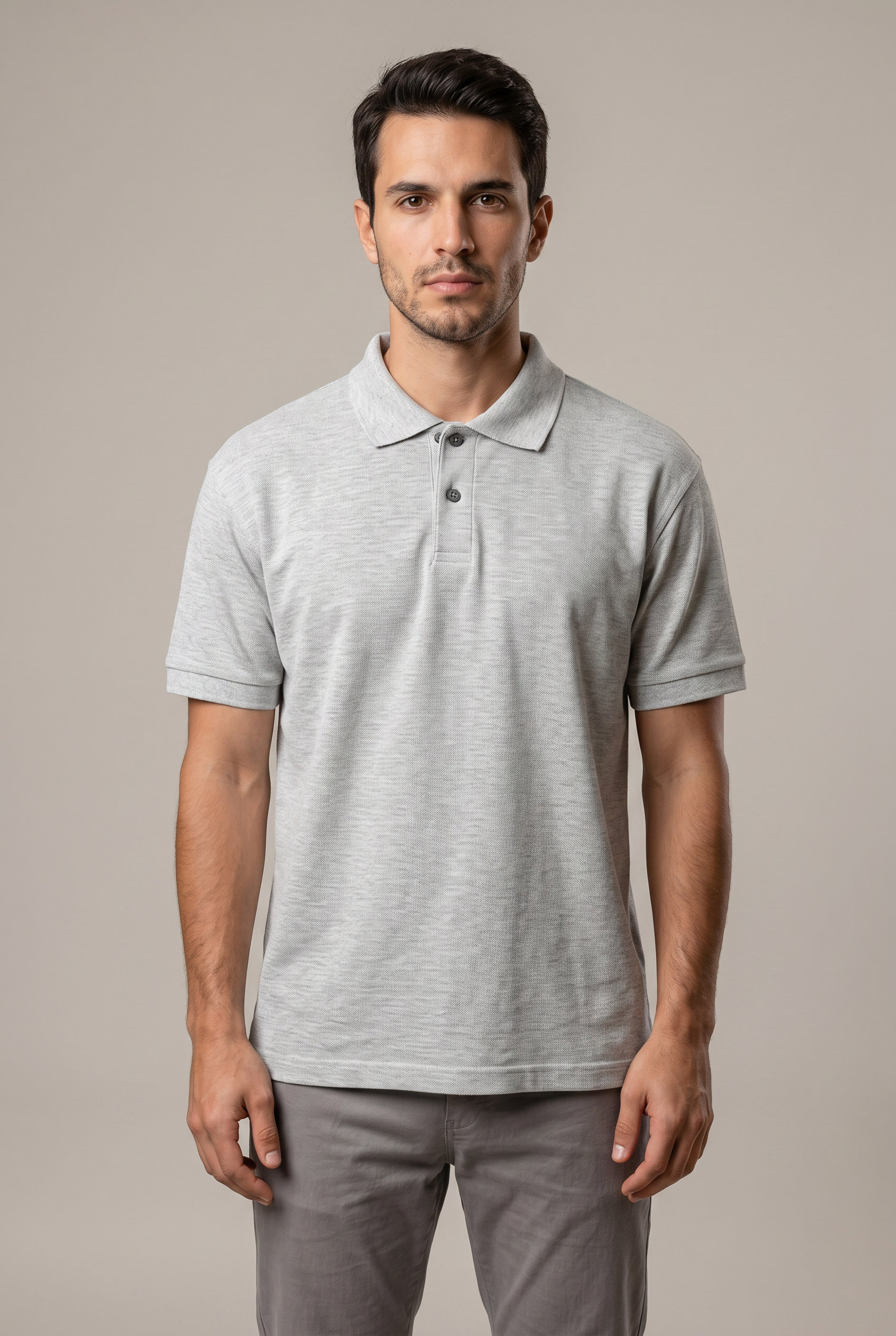 Erkek Polo Yaka T-Shirt Düz Gri %100 Pamuk Pike Kumaş - Tisho