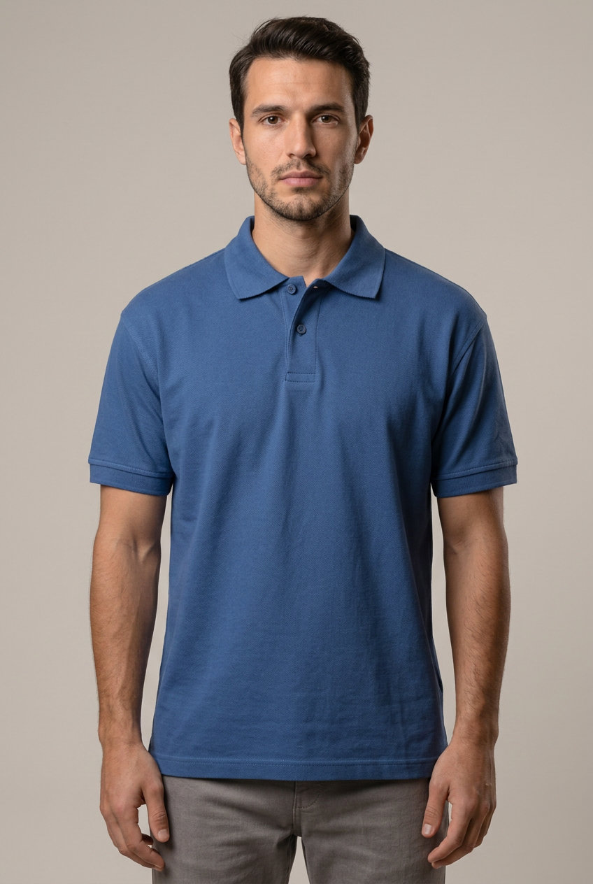 Erkek Polo Yaka T-Shirt Düz Lacivert %100 Pamuk Pike Kumaş - Tisho