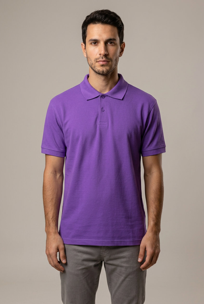 Erkek Polo Yaka T-Shirt Düz Mor %100 Pamuk Pike Kumaş - Tisho