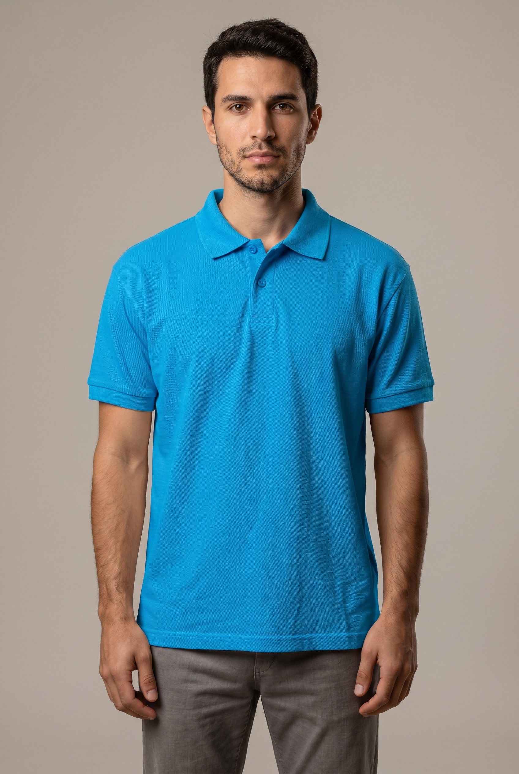 Erkek Polo Yaka T-Shirt Düz Turkuaz %100 Pamuk Pike Kumaş - Tisho