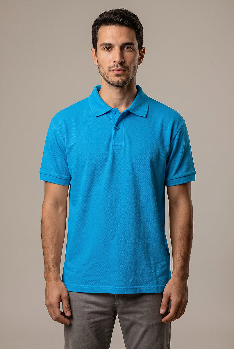 Erkek Polo Yaka T-Shirt Düz Turkuaz %100 Pamuk Pike Kumaş - Tisho
