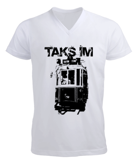 Tisho - Erkek taksim desenli Erkek Kısa Kol V Yaka Tişört