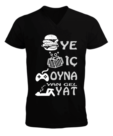 Tisho - Erkek V yaka Gamer T-Shirt Erkek Kısa Kol V Yaka Tişört