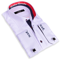 Nakış İşlemeli Slim Fit Erkek Beyaz Siyah Gömlek - Tisho