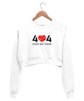 Error Heart Not Found - Kalp Bulunamadı Beyaz Kadın Crop Sweatshirt - Tisho