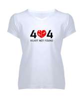 Error Heart Not Found - Kalp Bulunamadı Beyaz Kadın V Yaka Tişört - Tisho