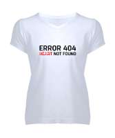 Error Heart Not Found - Kalp Bulunamadı Beyaz Kadın V Yaka Tişört - Tisho