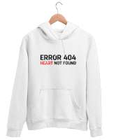 Error Heart Not Found - Kalp Bulunamadı Beyaz Unisex Kapşonlu Sweatshirt - Tisho