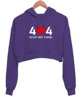 Error Heart Not Found - Kalp Bulunamadı Mor Kadın Crop Hoodie Kapüşonlu Sweatshirt - Tisho