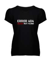 Error Heart Not Found - Kalp Bulunamadı Siyah Kadın V Yaka Tişört - Tisho